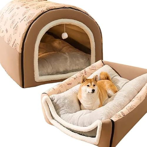 Großes Hundebett Haustierhöhle – 2-in-1 Hundehütte Katzen-Iglu, gemütlicher Schlafsack für Hunde, warmes Winter-Welpennest mit abnehmbarem Kissen