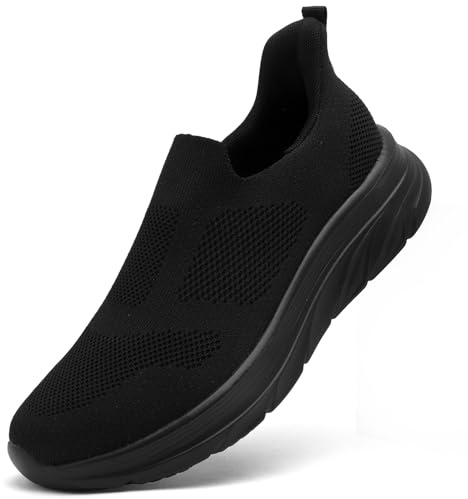 Dhinash Zapatillas Casual para Hombre Sin Cordones Calzado Deportivo Calzados para Correr en Asfalto Zapatos de Tenis Zapatillas Deportivas Zapatos de Running Negro Talla 43