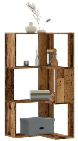 Foknhdi Eck-Bücherregal 50x50x102 cm Altholz 3 Böden stabil stehendes Holzwerkstoff Regal für Bücher Deko optimal nutzbare Ecke im Wohnzimmer Büro Flur