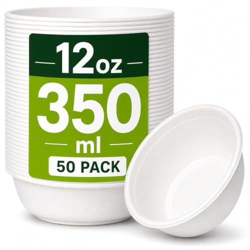 Ruiyang 12oz 350ml Bagasse Bowls 50 Pack Heavy Duty Compostable Disposable