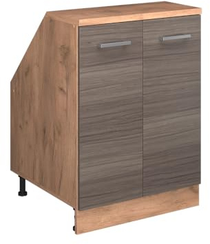 Vicco Dachschrägenschrank Rion, Edelgrau/Goldkraft Eiche, B60 x T60 cm mit 2 Türen, platzsparend für Dachschrägen