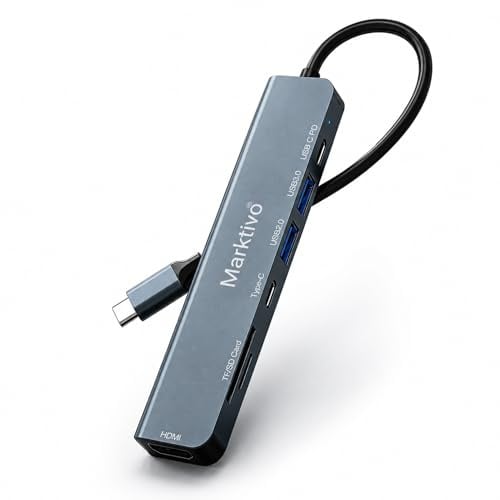 USB-C Hub 7-in-1 Multiport Adapter für MacBook Pro/Air, 4K HDMI, 100W PD Ladefunktion, USB 3.0 & USB 2.0, SD/TF Kartenleser, Aluminium Typ-C Dock für Chromebook, Dell, HP & USB-C Geräte
