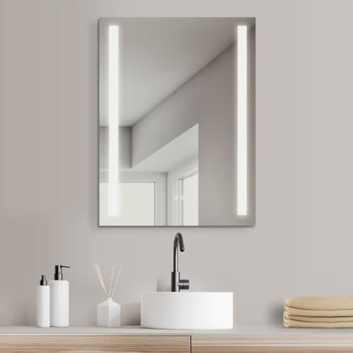 HOKO LED Badspiegel 50x70 cm Koblenz mit ANTIBESCHLAG SPIEGELHEIZUNG. Design Badezimmerspiegel mit Beleuchtung + LED Wechsel - Warmweiß - Kaltweiß - Neutral