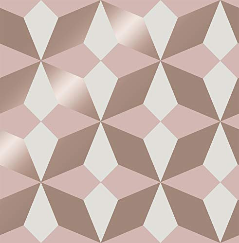 Nova Geometric Wallpaper Pink White Rose Gold Metallic Shimmer Modern from YöL