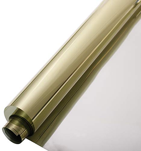 HOHOFILM Spiegelfolie, 45 x 199,9 cm, Einweg-Spiegel-Fensterfolie, Tagfahrschutz, reflektierend, getönt, selbstklebend, Sonnenschutz, Hitzeregulierung, Anti-UV für Haus, Gebäude (Gold Silber)