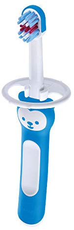 MAM Baby'S Brush Spazzolino Denti Neonato, con Anello di Sicurezza, Testina Piccola e Impugnatura Corta Giusta per Denti da Latte, 6+ Mesi, Azzurro