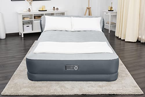 SLEEPLUX Queen Luftmatratze mit Kopfteil, superweiche, kuschelige Oberseite, extra strapazierfähiger, robuster Schutz, erhöhte Luftmatratze mit eingebauter Pumpe und USB-Ladegerät (228,6 x 152,4 x