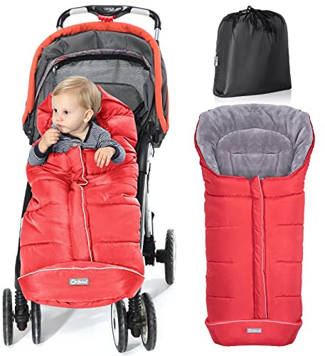 Orzbow Fußsack für Kinderwagen Buggy,Baby Fußsack Schlafsack,Babyfußsack für Babyschale,Winterfußsack mit Reißverschluss Waschbar Passend für Alle Kinderwagen (Rot,Groß)