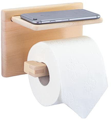 Zirbelino Toilettenpapierhalter aus Zirbenholz - ohne Bohren - Selbstklebender Klopapierhalter mit Ablage - Klorollen Halterung für Bad/WC