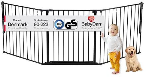 BabyDan Skagen L, 90-223 cm, Treppenschutzgitter/Raumteiler, Schwarz, Made in Denmark - Babygitter/Schutzgitter (Haustierschutzgitter/Hundeabsperrgitter/Hundelaufstall)