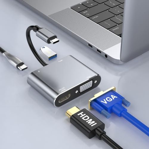 USB C Hub, USB C zu HDMI VGA Adapter, Typ-C-Hub mit 4K-HDMI, 1080P-VGA, 87 W PD, USB A 3.0, USB C Multi-Port Hub für MacBook Pro/Air, iMac 2021/2020, Surface Pro 8/X, Chromebook und Typ-C-Geräte