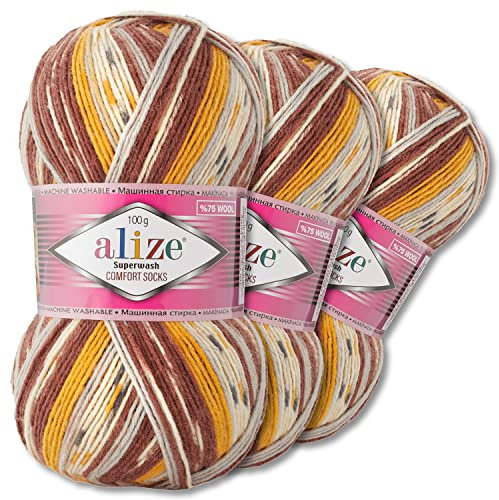 Alize 3x100g Superwash Comfort Sockenwolle 33 Farben zur Auswahl EIN-/Mehrfarbig Pullover Kleidung Wolle (7652)