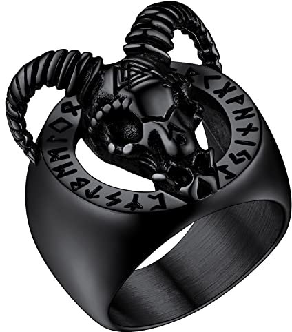 FaithHeart herren Männer Ziegenschädel Fingerring in Ringgröße 69 Statement Ring Punk Biker Ring Partnerring Freundschaftsring mit Geschenkebox