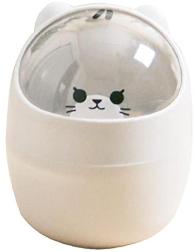 Desktop with Lid, Trash Can Mini Kawaii Cute Cat Trash Bin Storage Box Girl Pen Holder Storage Bucket