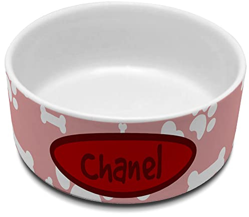 Grande gamelle pour Chien. Bol avec nom. Personnalisable en céramique. Volume 650ml. Pattes Rouges.