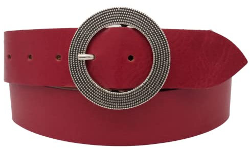 AnnaMatoni Damen Leder Gürtel Vollleder Runde Schließe in Rindleder 4cm breit ECHT LEDER (90, rot)