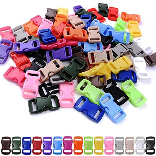 VISSQH 100PCS Fibbie Plastic 10 mm,Laterali in plastica a sgancio rapido Mini Fibbie da 3/8 di Pollice per bracciali Paracord, Collare per Cani, Cinghie, bushcraft, Accessori per Zaini, Tenda