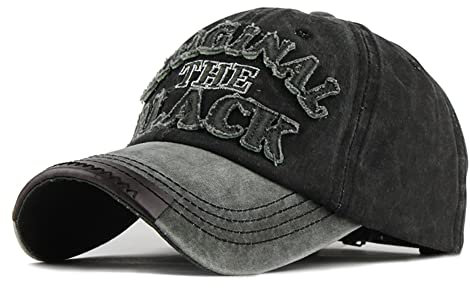 YULOONG Vintage Baseball Cap Stickerei SCHWARZ Washed Denim Trucker Cap 100% Baumwolle Sonnenhut für Männer Frauen Verstellbare Größe Schwarz