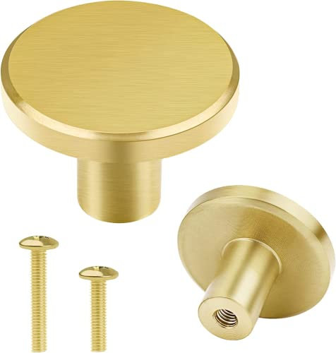 Vandicka 4er Gold Möbelknöpfe Schrankknöpfe Schubladengriffe, Runde Messingknöpfe Griffe für Küchenschränke Kommoden Kleiderschränke, 28 x 20 mm, mit Schrauben