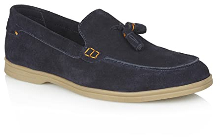 Silver Street London Men's Wembley Suede Leather Slip on Casual Tassel Summer Loafer, Navy, 7