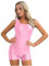 iiniim Combinaisons Shorts à Manches Courtes Femmes Bodysuit Slim Fit Maillot De Bain 1 Pièce Justaucorps Gymnastique Danse Ballet Leotard Zip Ouvert Rose A XL