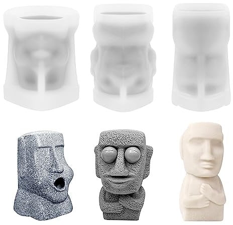 Povxlum 3pcs Silicone Stone Man Figure Resin Casting Epoxy 3D DIY Candle Moulds Homemade Soap Decoration Ornament DIY Craft Ornaments