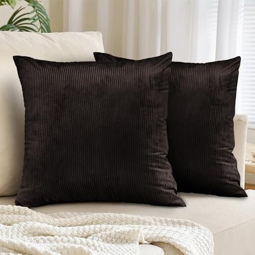 Yorkshire Bedding Coffee Cushions with Covers Included 45 x 45 cm Set of 4PCS (2 Cushions, 2 Inserts) Stripe Decorative Square Throw Pillow Cases with Invisible Zipper for Sofa Living Room 18x18 Inch
