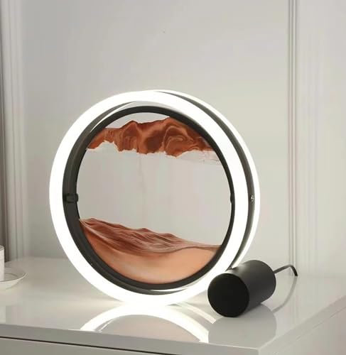 TERCAN Tableaux de Sable Rotatifs avec Lumière LED, Sable Dynamique 3D, Image de Sable Dynamique Peinture de Sable Qui Coule, Cadre Sablier LED en Verre Rond pour Adultes la Décoration (Color : D)