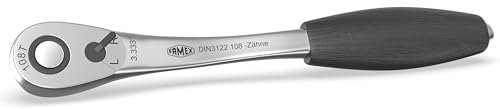 FAMEX 10632 Hebel-Umschaltknarre 1/2 Zoll mit Druckknopfauslösung, Feinverzahnung mit 108 Zähnen, aus Chrom-Vanadium-Molybdän-Stahl