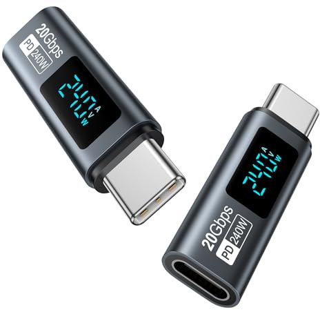 Adaptador USB C a USB C con Pantalla LED, 240W Adaptadores USB C Macho a USB C Hembra de transmisión de Datos 20 Gbps para iPhone 15,iPad,MacBook,Samsung Galaxy y Otros Equipos de Tipo C (2 Pack)
