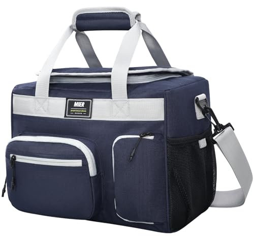 MIER Große Lunchbox für Männer und Frauen, Erwachsene, isoliert, weiche Seiten, Kühler, 30 Dosen, auslaufsicher, Lunch-Tasche, zusammenklappbar, für Arbeit, Reisen, Camping, Strand, 18 l (blau - kein