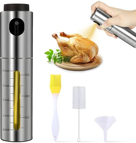 JJ Spruzzatore per olio d'oliva per cucinare, bottiglia dispenser per olio in acciaio inossidabile da 100 ml, nebulizzatore spray per olio di canola e aceto per cucina, gadget ricaricabili Accessori a