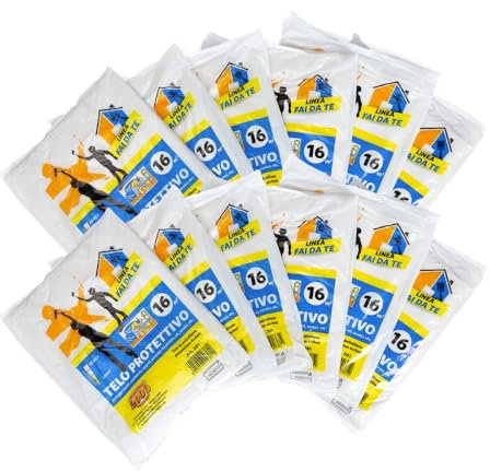 PENNELLIFICIO 2000 | Juego de 12 fundas protectoras de plástico, antigoteo, protege contra manchas de pintura, suciedad, húmeda, tamaño: 4 x 4 metros, 16 m², gramaje: 195 g, fabricado en Italia