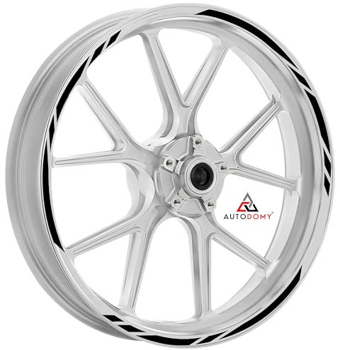 Autodomy Motorrad Felgenaufkleber Komplettset | Felgenrandaufkleber für 2 Räder 15 bis 19 Zoll | Felgen Aufkleber Motorrad Tuning | Felgenaufkleber Motorrad Racing Design (Schwarz)