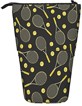 fifbird Federmäppchen, Gelb, Tennisschläger und Tennis-Muster, Fliesen, Sport, leicht, für Mädchen, Teleskop-Federmäppchen, personalisierbar, Schüler-Federmäppchen, merhfarbig, Einheitsgröße,
