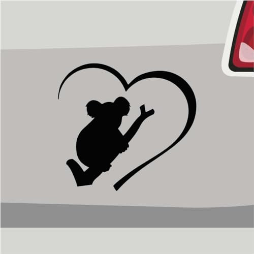 Koala Bär Herz Aufkleber Australien Sticker Love Bär Auto Bike Decal Down under Aufkleber Stickerfreaks Größe: 10x9,5cm (M) | Farbe: 70-schwarz | Australien Sticker Kleber Deko tuning Tier