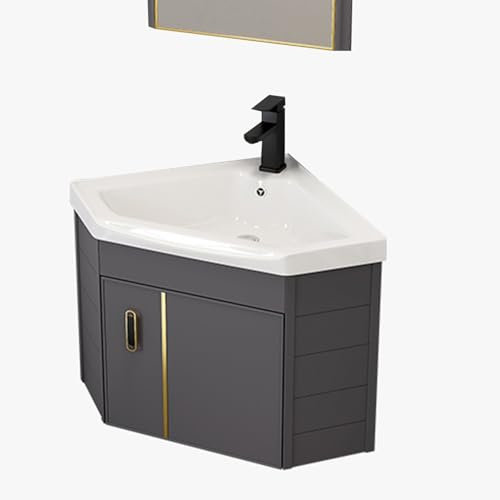 VSTQNXR Lave Main WC avec Meuble Angle Lave Main Meuble WC Suspendu Meuble-lavabo d'angle avec Lavabo, Lavabo Mural pour Petit Espace(Color:White Gold,Size:38cm/14.96in)