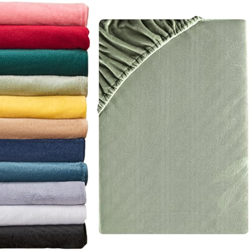 Beqnat Spannbettlaken 90x200cm - 100x200cm Winter Teddy Plüsch Bettlaken Flauschig Fleece Spannbetttuch Cashmere Touch Kuschelig Spannleintuch | Farbe: Salbeigrün