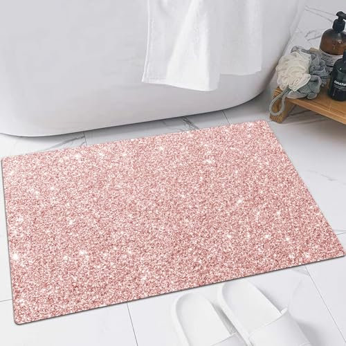 EMFSLA Tapis De Bain Antidérapant,Tapis Moelleux en Microfibre,Paillettes d'or Rose Paillettes floues,Absorbant l'eau,Lavable en Machine,60x90 CM