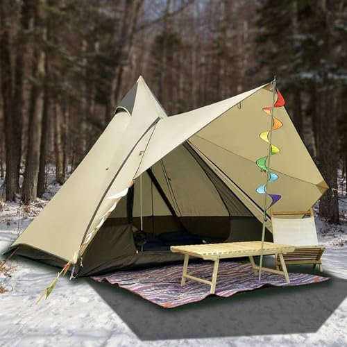 SULQING Campingzelt Tipi Jurte Zelt Mit Schirm 4 Jahreszeiten Doppellagig Wasserdicht Anti-UV Winddicht Zelte Für Outdoor Camping Wandern Jagen 3-4 Personen