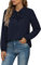 Yommay Damen Bluse Elegant Langarm Tunika T-Shirt Krawatte Hals Flowy Chiffon Oberteile für Frauen Herbst Mode,Marineblau,XXL
