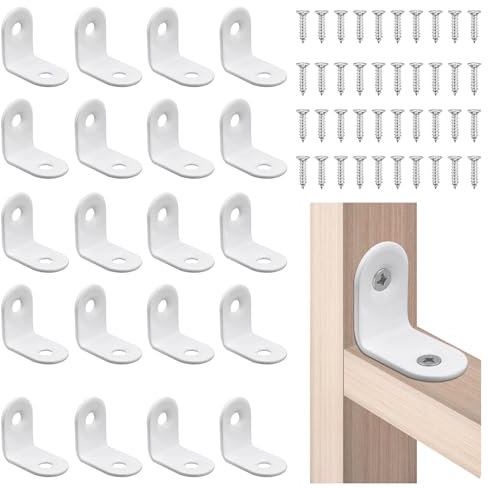 20pz Staffe Angolari a L, Staffa Bianca Angolari 90 Gradi Staffe Angolari Acciaio Inox con Viti Staffa Ad Angolo Retto Decorativa Staffe di Supporto per Mobili Ripiani per Armadi