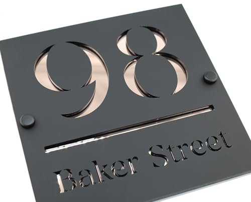 House Sign Personalised Door Number Modern Address Bar Signs Wall Plaques Numbers Shed Custom Black and Silver
