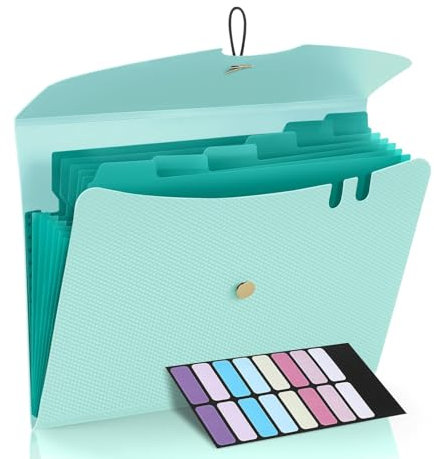 DoocliB Fächermappe A4 Dokumentenmappe A4, Mappen Ordnersystem mit 7 Fächern - Tragbar, Erweiterbar mit Gummiband für Büro, Schule, zu Hause (Grüner)