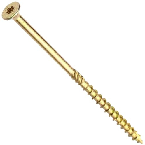 Torx Yellow Wood Screws 100mm x 5.0mm (Pack of: 5) Countersunk High Performance Multi-Purpose TX Screw