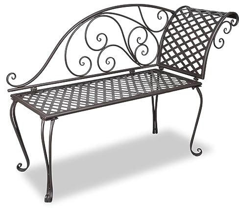Homgoday Garten Chaiselongue 128cm Stahl Antik Braun Outdoor Bänke Möbel