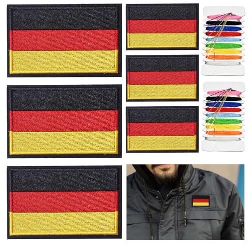 PXBSNB 6 Stück Deutschland Flaggen Patch 5x3cm 8x5cm, Deutschland Patch Klett, Gestickt Abzeichen Deutsch Applikationen für Kleidung Taschen Weste Hundegeschirr Rucksack Uniform Militär Taktisch
