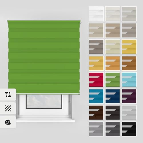 Estika Doppelrollo mit Bohren 85x220 cm Farbe: Grün, Rollo Deckenmontage und Wandmontage Fenster rollos für innen, Jalousien Fenster, Tür Rollo