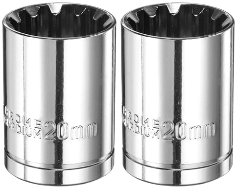 sourcing map Lot de 2 douilles à 12 pans 1/2 par 20 mm en acier au chrome vanadium - Douilles standard à 12 points - Outil manuel pour réparation de voiture, entretien mécanique, usage domestique
