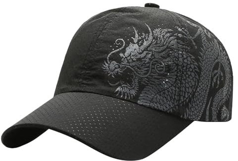 Baseball Cap La Drying Dragon Print Baseball Hat for Outdoor Outdoor Kappen Für Herren (Black, One Size)
